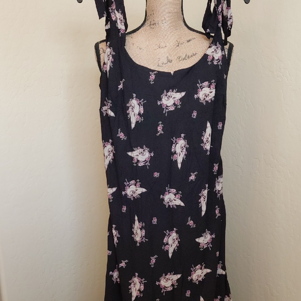 DISTURBIA CARRION MIDI CAMI DRESS BLACK FLORAL BIRD SKULL PRINT MIDI CAMI DRESS